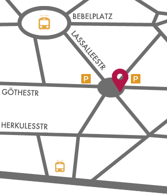 Anfahrtsskizze: Lassallestraße zwischen Bebelplatz und Goethestraße